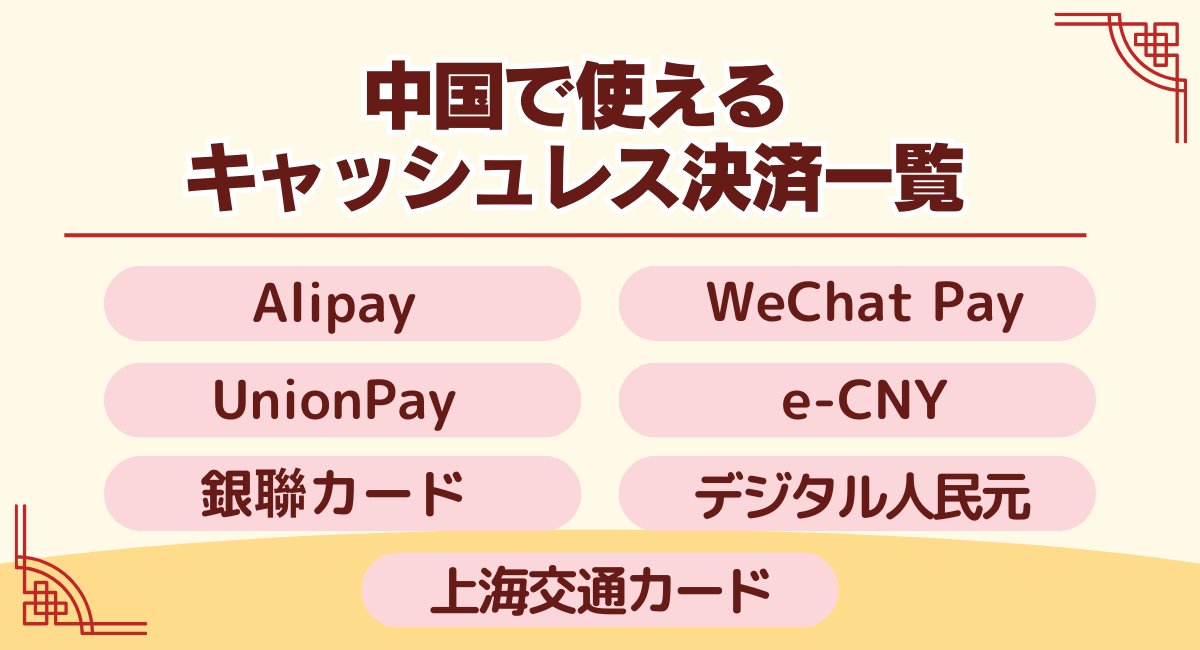 中国で使えるキャッシュレス決済一覧