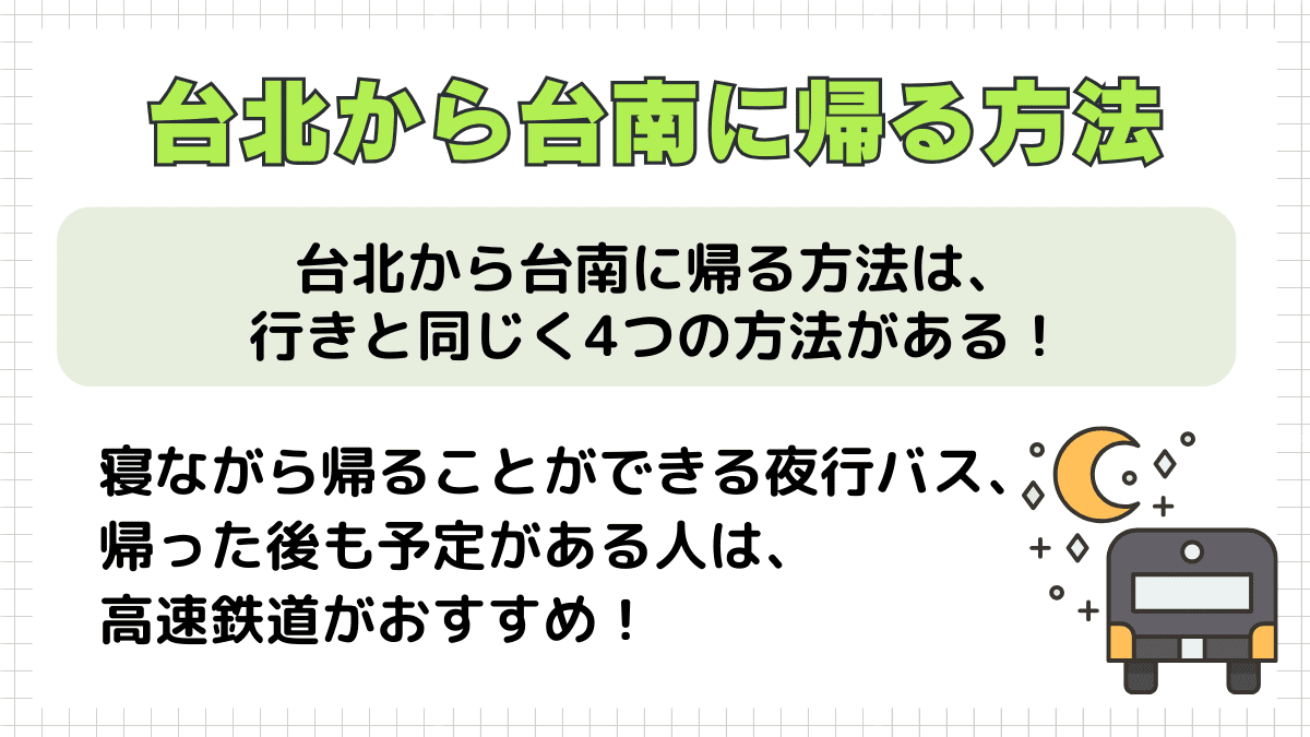 台北から台南に帰る方法